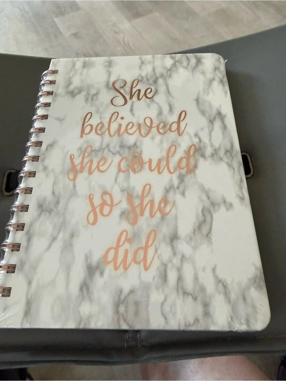 NWOT Marble Quote Spiral Notebook - White with Rose Gold Script